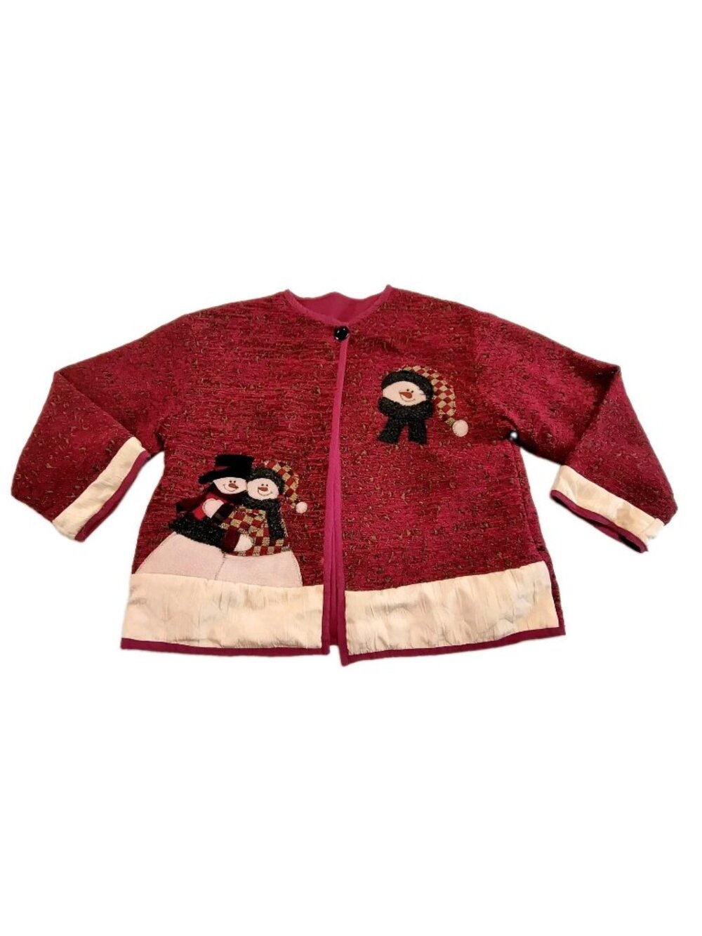 Women’s Christmas Snowman Tree Jacket Cardigan Red Cream Size XL